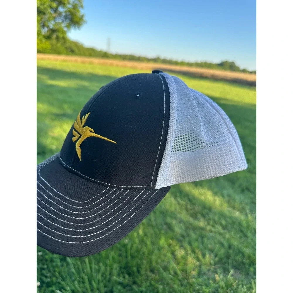 Richardson Trucker fishing Hat Snapback Black Yellow Hummingbird Logo Mesh Cap